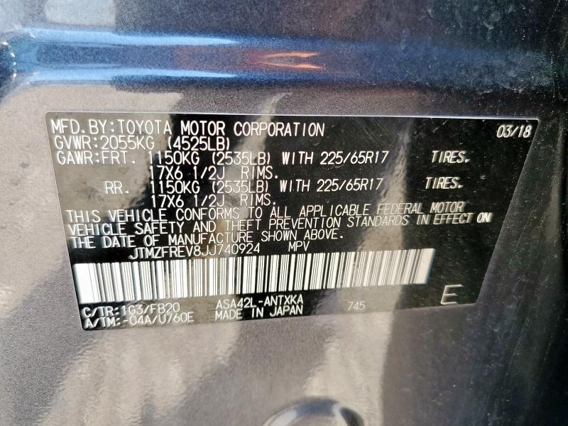 JTMZFREV8JJ740924 - 2018 TOYOTA RAV4 LE GRAY photo 14