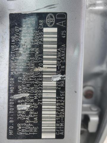 2T1BR32EX8C870171 - 2008 TOYOTA COROLLA CE SILVER photo 12