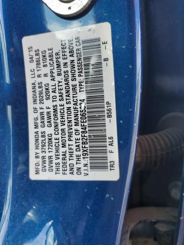 19XFB2F84FE065334 - 2015 HONDA CIVIC EX BLUE photo 12