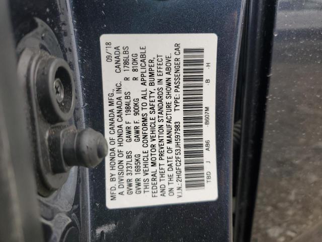 2HGFC2F53JH597983 - 2018 HONDA CIVIC LX Көк фото 12