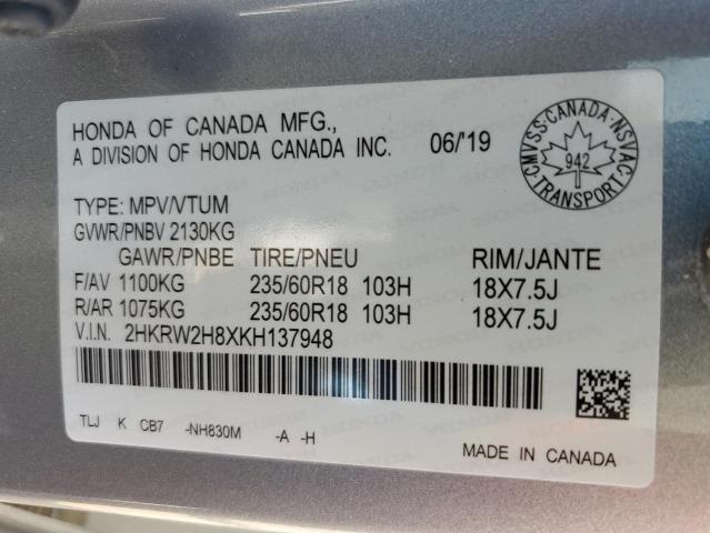 2HKRW2H8XKH137948 - 2019 HONDA CR-V EXL SILVER photo 13