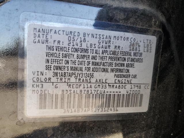 3N1AB7AP5JY312456 - 2018 NISSAN SENTRA S BLACK photo 12