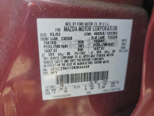 4F2CZ96113KM46349 - 2003 MAZDA TRIBUTE ES BURGUNDY photo 13
