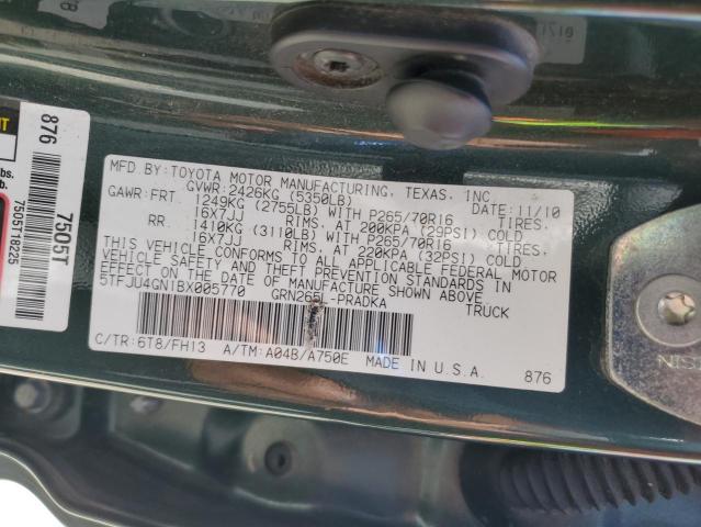 5TFJU4GN1BX005770 - 2011 TOYOTA TACOMA DOUBLE CAB PRERUNNER GREEN photo 12