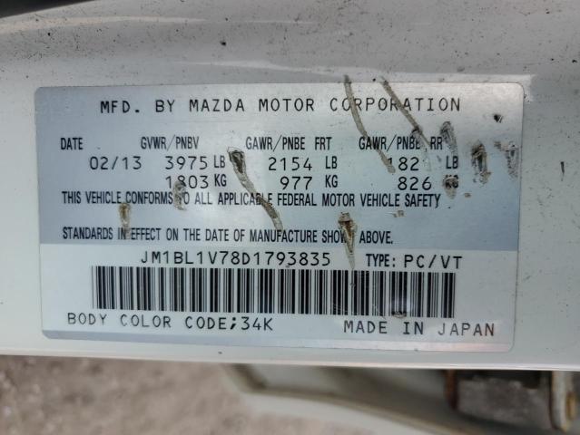 JM1BL1V78D1793835 - 2013 MAZDA 3 I WHITE photo 12