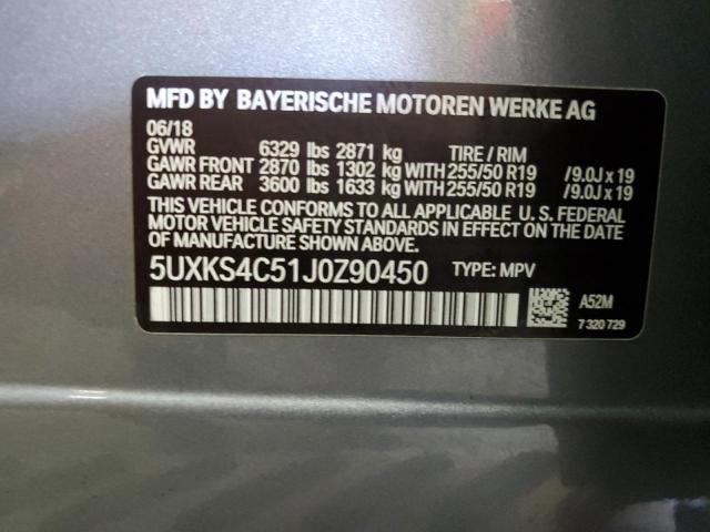5UXKS4C51J0Z90450 - 2018 BMW X5 XDRIVE35D GRAY photo 12