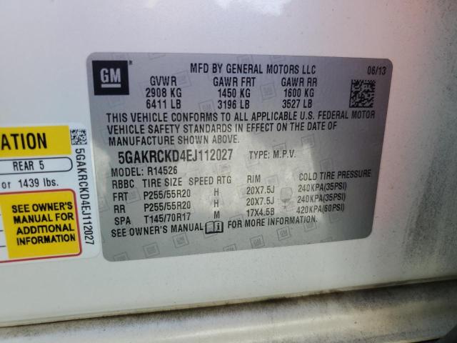 5GAKRCKD4EJ112027 - 2014 BUICK ENCLAVE WHITE photo 13