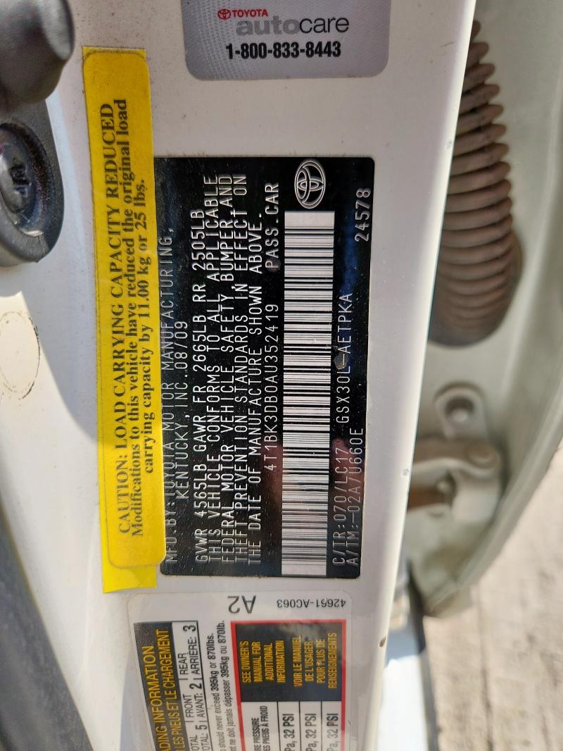 4T1BK3DB0AU352419 - 2010 TOYOTA AVALON XL Ağ foto 12