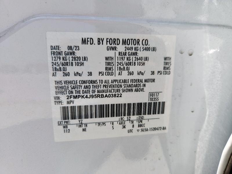 2FMPK4J95RBA03822 - 2024 FORD EDGE SEL 白色 照片 13