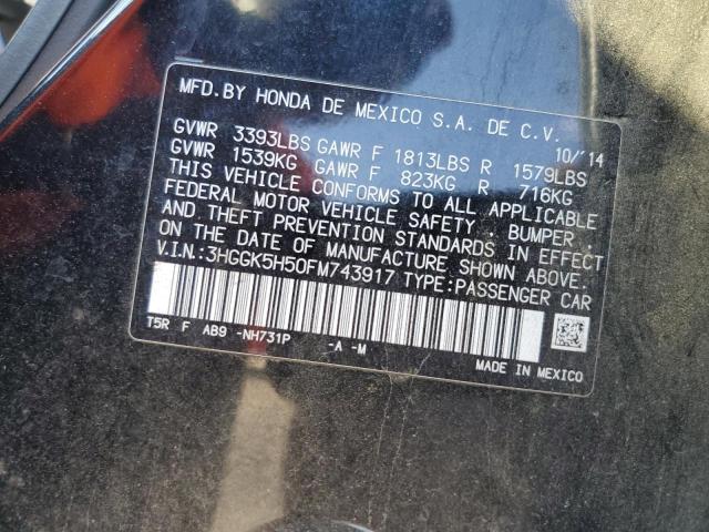 3HGGK5H50FM743917 - 2015 HONDA FIT LX შავი ფოტო 13