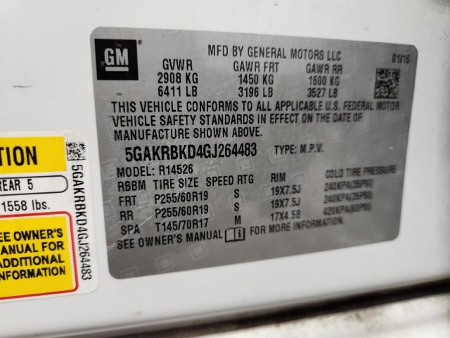 5GAKRBKD4GJ264483 - 2016 BUICK ENCLAVE WHITE photo 13