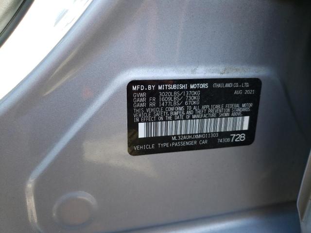 ML32AUHJXMH011303 - 2021 MITSUBISHI MIRAGE ES SILVER photo 13