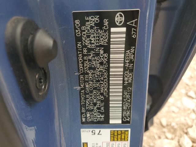 JTDKB20UX87767908 - 2008 TOYOTA PRIUS Bleu photo 12