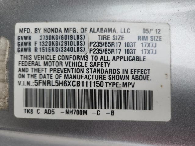 5FNRL5H6XCB111150 - 2012 HONDA ODYSSEY EXL Silber Foto 13