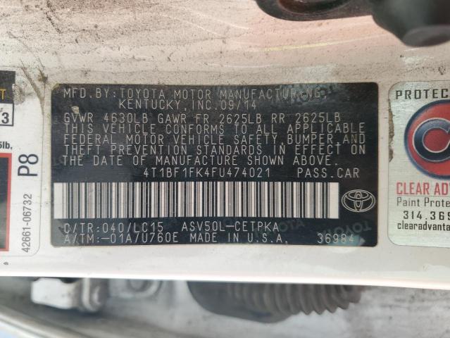 4T1BF1FK4FU474021 - 2015 TOYOTA CAMRY LE WHITE photo 12