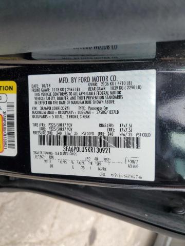 3FA6P0LU5KR130921 - 2019 FORD FUSION SE BLACK photo 12