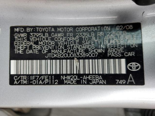 JTDKB20U083389007 - 2008 TOYOTA PRIUS Сріблястий фото 13