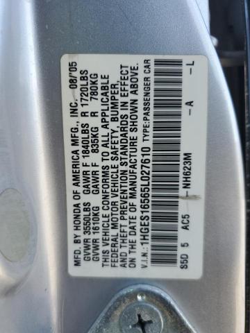 1HGES16565L027610 - 2005 HONDA CIVIC LX Күміс фото 12
