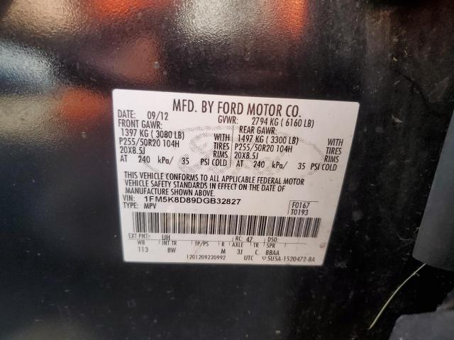 1FM5K8D89DGB32827 - 2013 FORD EXPLORER XLT BLACK photo 13