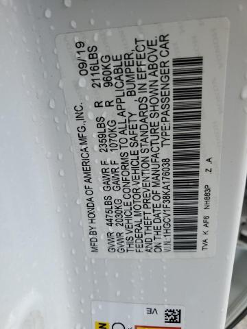 1HGCV1F38KA176038 - 2019 HONDA ACCORD SPORT WHITE photo 13