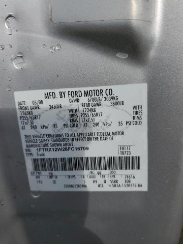 1FTRX12W28FC16709 - 2008 FORD F150 SILVER photo 12