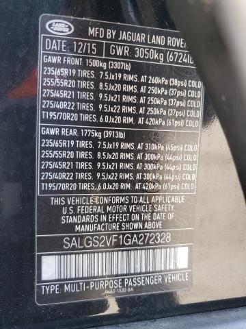 SALGS2VF1GA272328 - 2016 LAND ROVER RANGE ROVE HSE BLACK photo 13