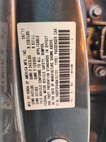 1HGCP2F84BA151701 - 2011 HONDA ACCORD EXL 灰色 照片 12