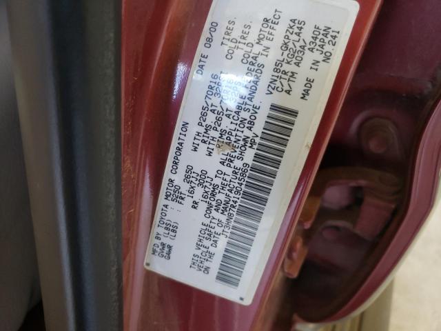 JT3HN87R419045869 - 2001 TOYOTA 4 RUNNER LIMITED RED photo 13