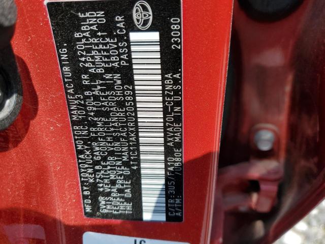 4T1C11AKXRU205892 - 2024 TOYOTA CAMRY LE RED photo 12