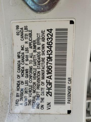 2HGFA16679H346324 - 2009 HONDA CIVIC LX-S WHITE photo 12