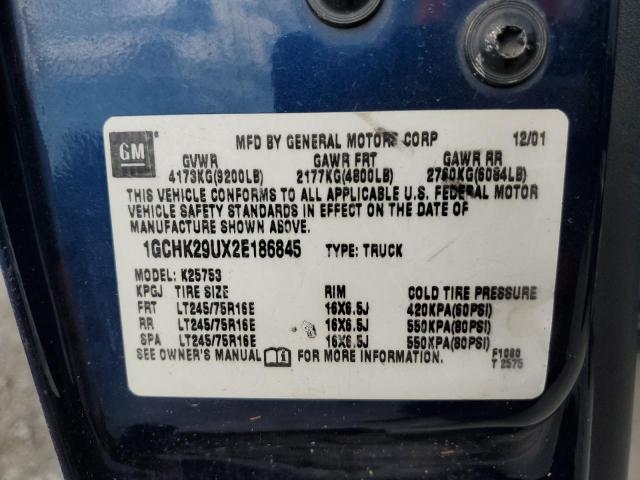 1GCHK29UX2E186845 - 2002 CHEVROLET SILVERADO K2500 HEAVY DUTY BLUE photo 12