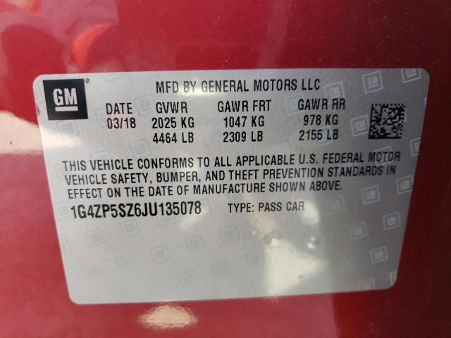 1G4ZP5SZ6JU135078 - 2018 BUICK LACROSSE ESSENCE BURGUNDY photo 12