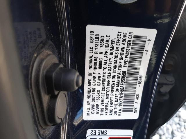 19XFA1F60AE050558 - 2010 HONDA CIVIC LX-S 蓝色 照片 12