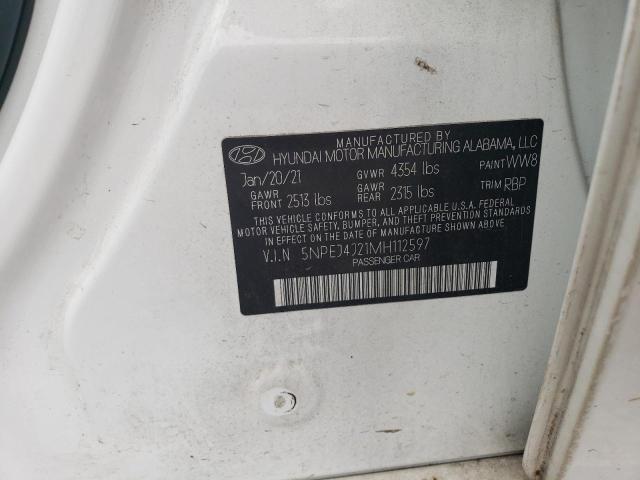 5NPEJ4J21MH112597 - 2021 HYUNDAI SONATA SEL PLUS WHITE photo 12