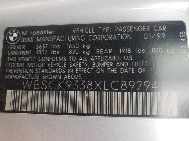 WBSCK9338XLC89294 - 1999 BMW M ROADSTER SILVER photo 12