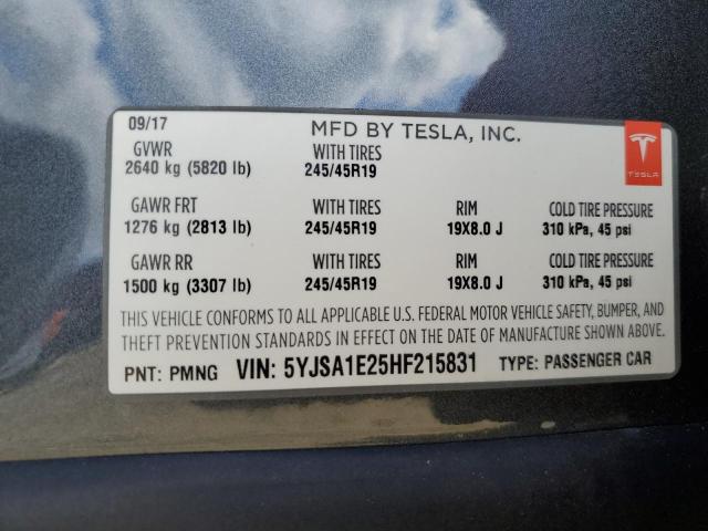 5YJSA1E25HF215831 - 2017 TESLA MODEL S رمادي صورة 12