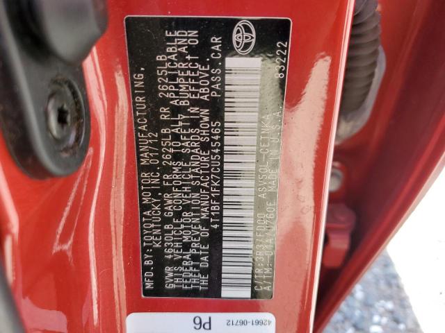 4T1BF1FK7CU545465 - 2012 TOYOTA CAMRY BASE 勃艮第红 照片 13