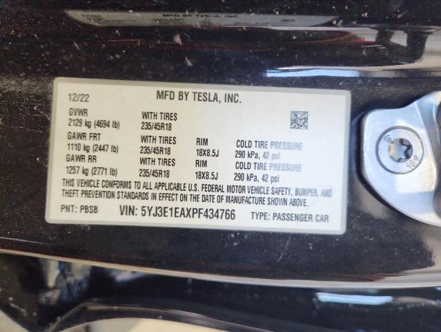 5YJ3E1EAXPF434766 - 2023 TESLA MODEL 3 Սև լուսանկար 13