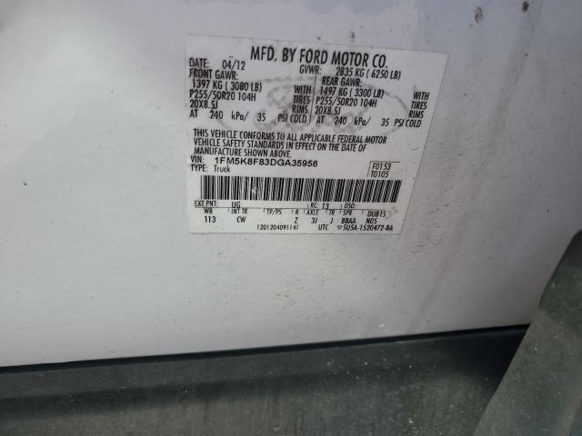 1FM5K8F83DGA35958 - 2013 FORD EXPLORER LIMITED WHITE photo 13