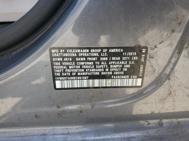 1VWBS7A30EC051697 - 2014 VOLKSWAGEN PASSAT SE Boz foto 12