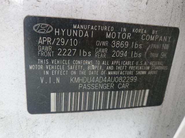 KMHDU4AD4AU082299 - 2010 HYUNDAI ELANTRA BLUE WHITE photo 12