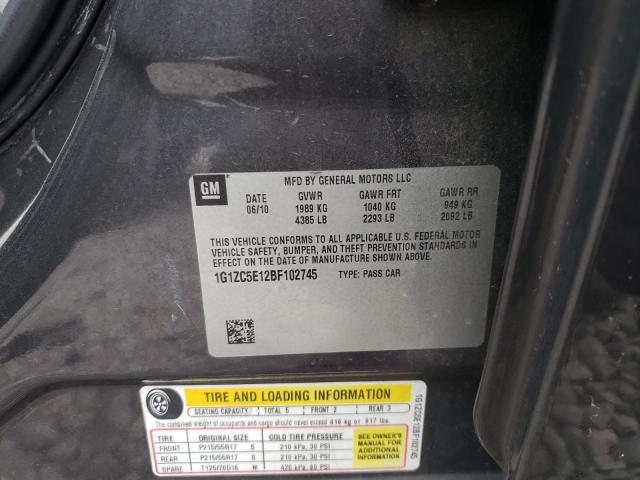 1G1ZC5E12BF102745 - 2011 CHEVROLET MALIBU 1LT 灰色 照片 12