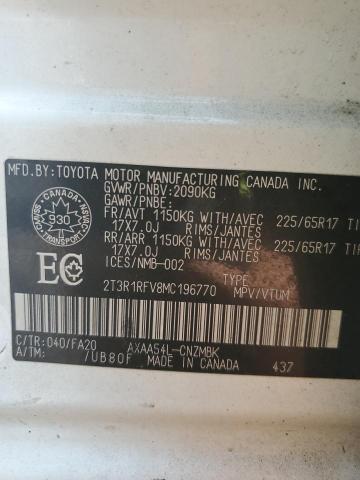 2T3R1RFV8MC196770 - 2021 TOYOTA RAV4 XLE WHITE photo 13