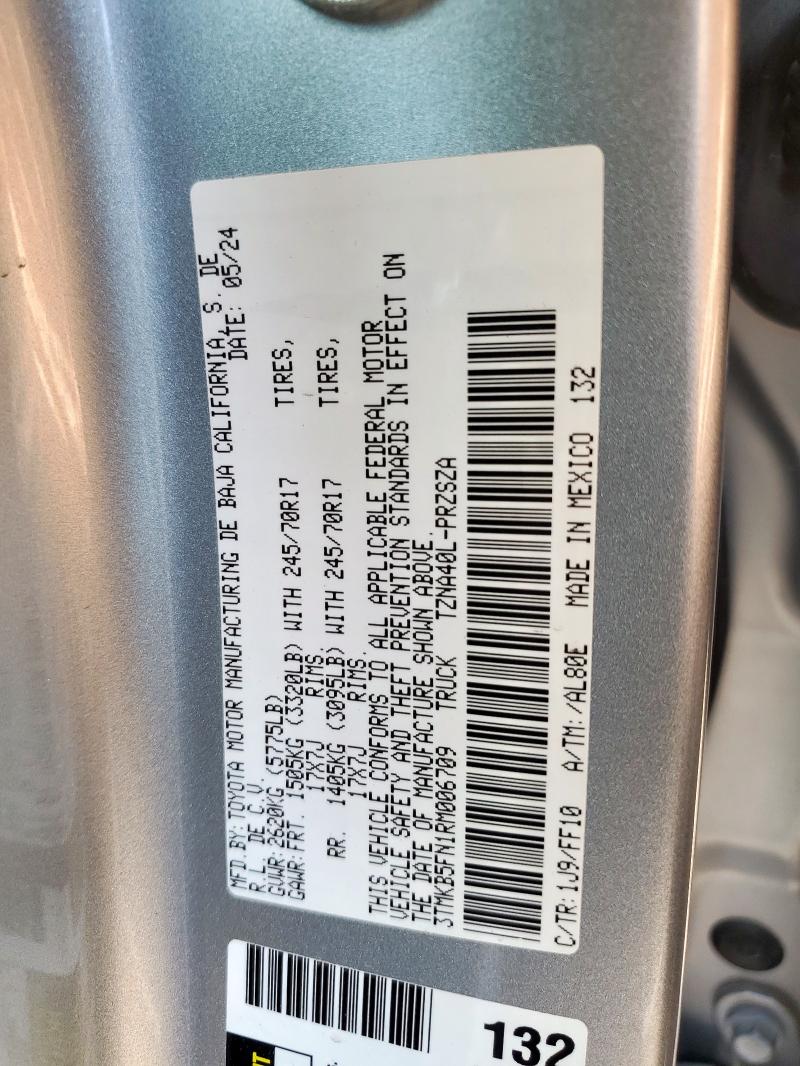 3TMKB5FN1RM006709 - 2024 TOYOTA TACOMA DOUBLE CAB 银色 照片 12