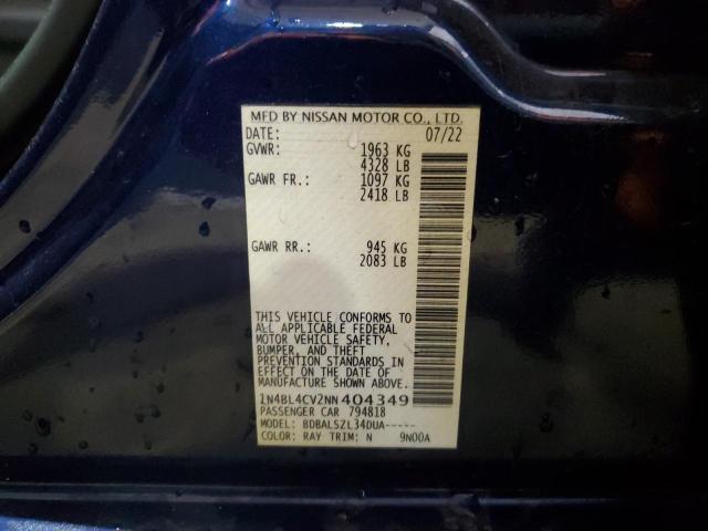 1N4BL4CV2NN404349 - 2022 NISSAN ALTIMA SR BLUE photo 12