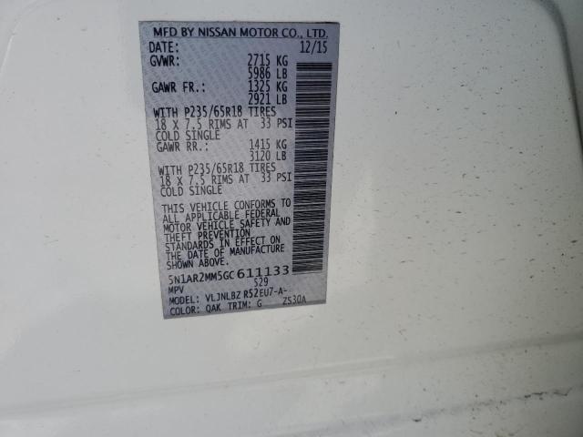 5N1AR2MM5GC611133 - 2016 NISSAN PATHFINDER S WHITE photo 13