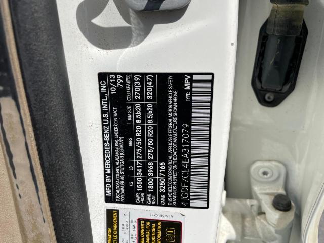 4JGDF7CE4EA317079 - 2014 MERZ GL 450 4MATIC WHITE photo 10