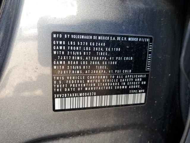 3VV2B7AX8LM094378 - 2020 VOLKSWAGEN TIGUAN SE 灰色 照片 13