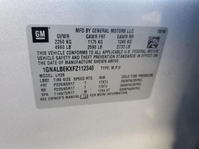 1GNALBEKXFZ112348 - 2015 CHEVROLET EQUINOX LT SILVER photo 14