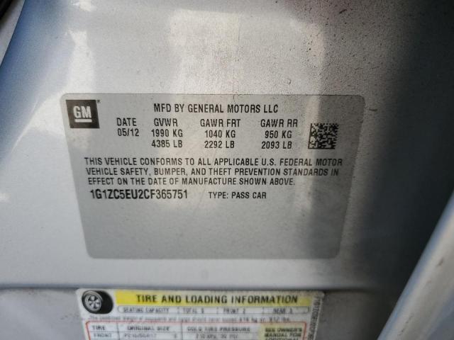 1G1ZC5EU2CF365751 - 2012 CHEVROLET MALIBU 1LT SILVER photo 12